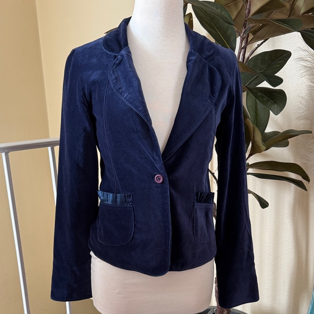 Frenchie Navy Blue Velvet Women's Blazer Size M